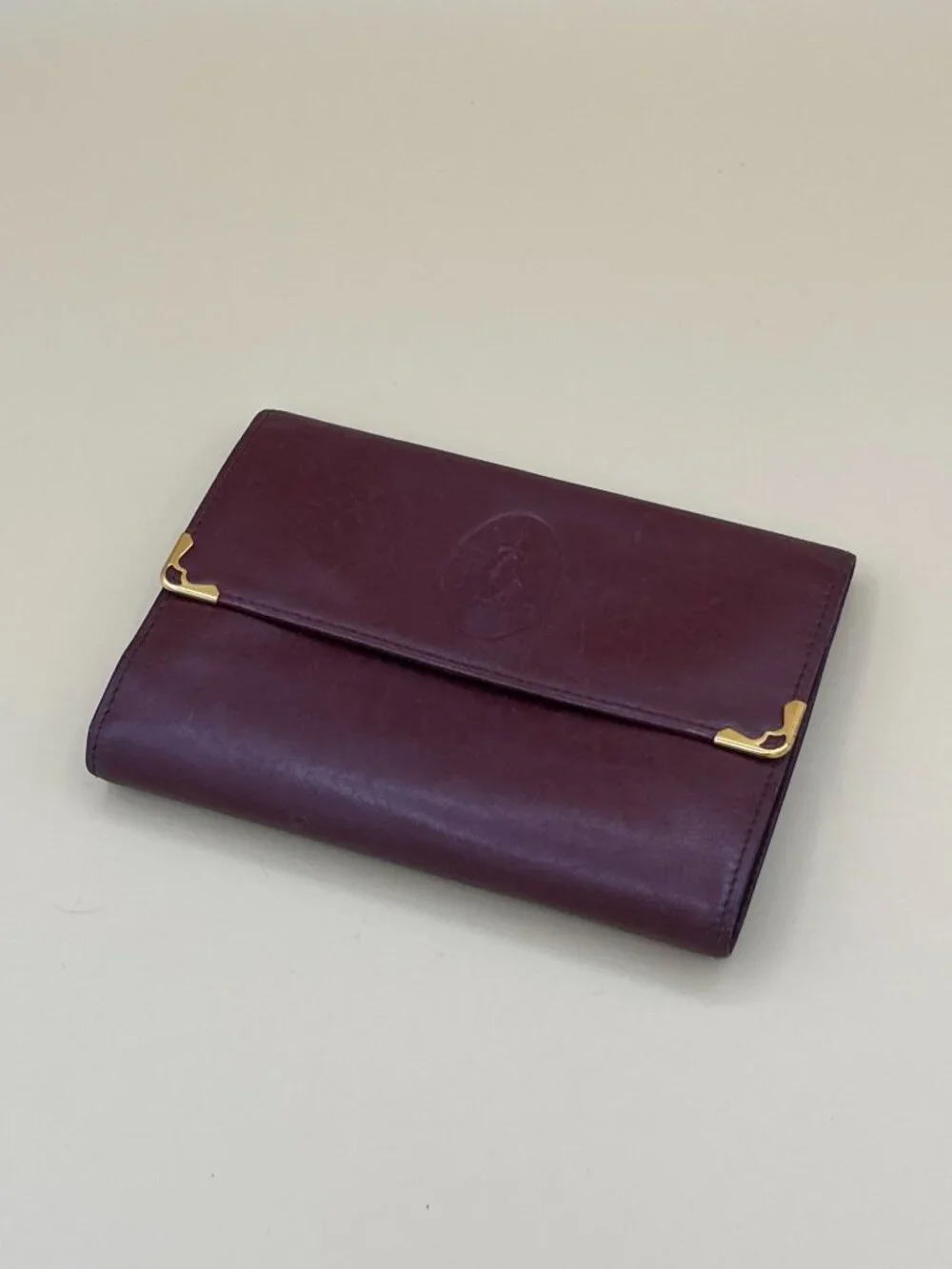 Cartier Paris Vintage Bordeaux Leather Long Trifold Wallet Gold Corners Kisslock